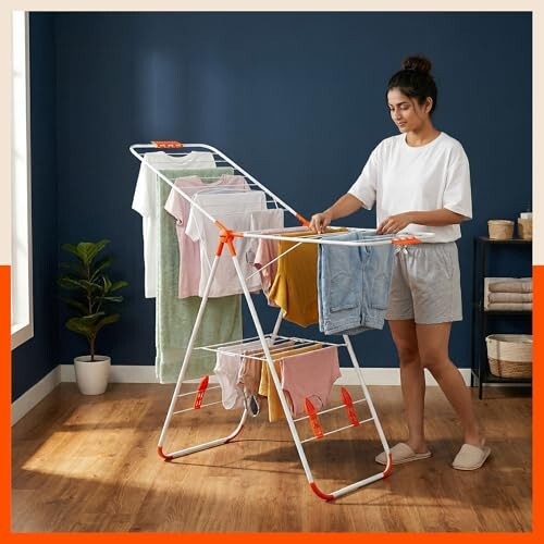 Bathla Foldable Cloth Drying Stand - Neo | 26 Drying Rails | 2 Year Warranty (Bright Orange)