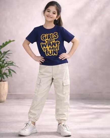 TRAMPOLINE Girls Printed T-Shirt & Joggers set