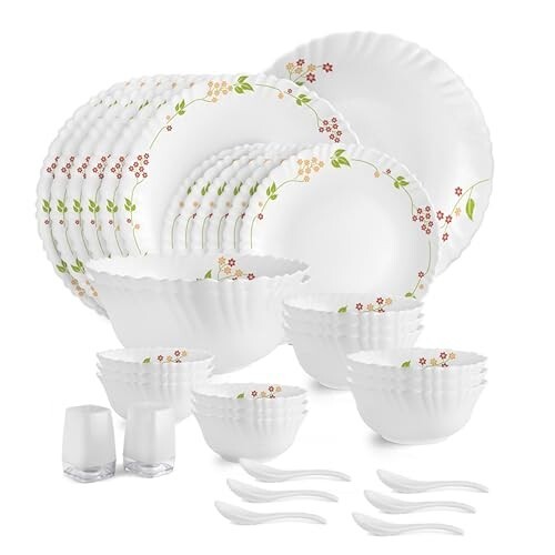 CELLO Secret Garden Dazzle Series Opalware Dinner Set of 35 Pieces for Family of 6