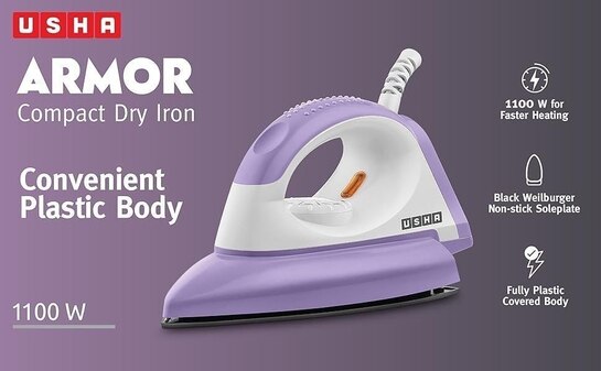 USHA Armor 1100 watts Dry Iron with Shock Proof Plastic Body