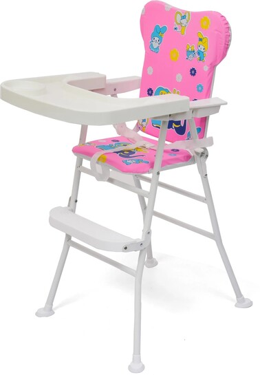 DANDLES Baby Highchair with Soft Cushion and Protection Belt and Feeding Mealtime Tray (Pink)