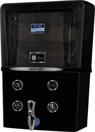 KENT ACE-B 8 L RO + UF + TDS Control + UV LED Water Purifier Advanced RO Tech for Sabse Shudh Paani Auto Flush 8L 20 LPH Ideal for Borewell/Tanker/Municipal Water Largest Service Network (Black)