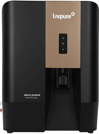 Livpure Liv-Allura Premia 7 L RO + UV + UF + Copper Water Purifier |NO SERVICE COST FOR 2.5 YEARS |10 STAGE ADVANCED PURIFICATION | SUITABLE FOR ALL-BOREWELL, TANKER, MUNICIPALITY WATER (Black)