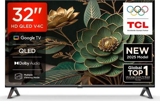 TCL V4C 80.04 cm (32 inch) QLED HD Ready Smart Google TV with 100% Color Volume Plus | 16W Dolby Audio | Google Assitant | Chromecast built-in | Slim Design (32V4C)