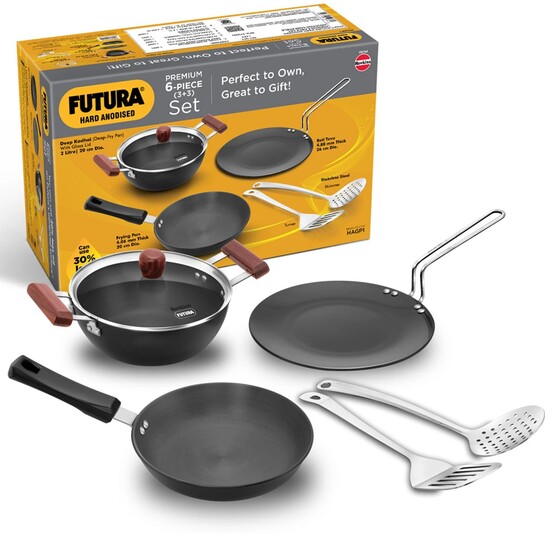 Hawkins Futura Gift Set - Kadhai, Frying Pan, Tava, Lid, Skimmer