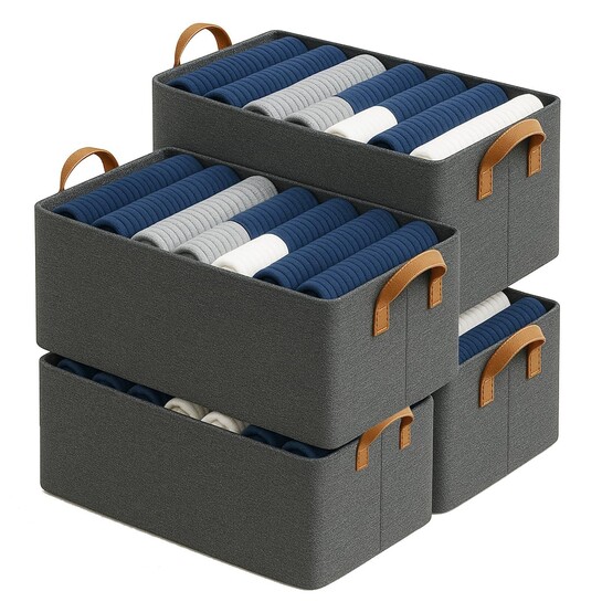 DALUCI 4 Piece Wardrobe Organizer for Clothes - Foldable Fabric Storage Box with Metal Frame