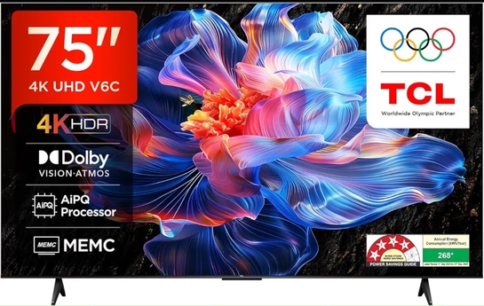 TCL 189 cm (75 inches) Metallic Bezel Less Series 4K Ultra HD Smart LED Google TV 75V6C