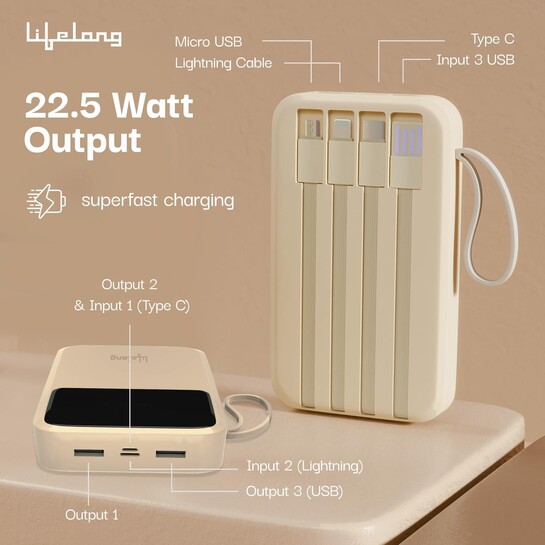 Lifelong Electronics 10000mAh 22.5W Fast Charging Power Bank 
