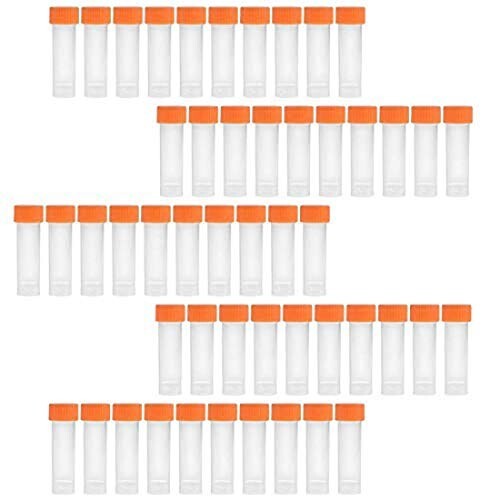 DIY Crafts Pack Of 125 Pc, Clear Color, Plastic Clear Color Graduated Vial Tube with Screw White & Random Caps Refilla (Pack Of 125 Pc, Clear Color)
