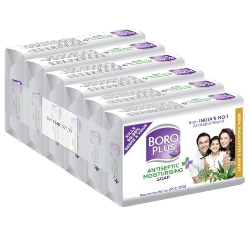 Boroplus Antiseptic And Moisturising Bathing Soap With Neem, Eucalyptus And Honey | 99.9% Germ And Virus Protection | For Smooth, Soft & Nourished Skin, 125G (Pack Of 6)