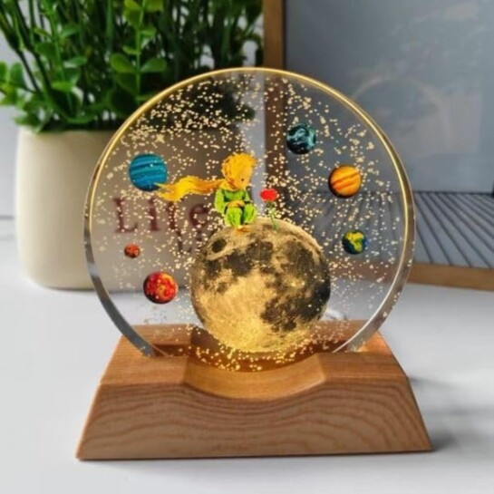 One94Store 3D Acrylic LED Night Light – Warm White & Moon and Stars Design