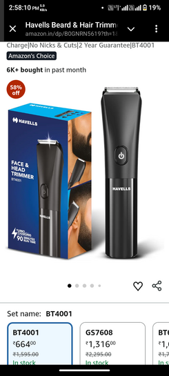 Havells Beard & Hair Trimmer |2-in-1 Special Blade| Comes with 4 Beard & 2 Hair Combs|Type C Turbo Charge|No Nicks & Cuts|2 Year Guarantee|BT4001