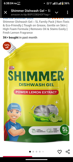 Shimmer Dishwash Gel – 5L 