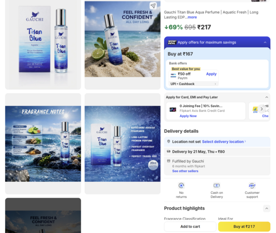Gauchi Titan Blue Perfume 20ml at ₹217 only (69% off) on Flipkart