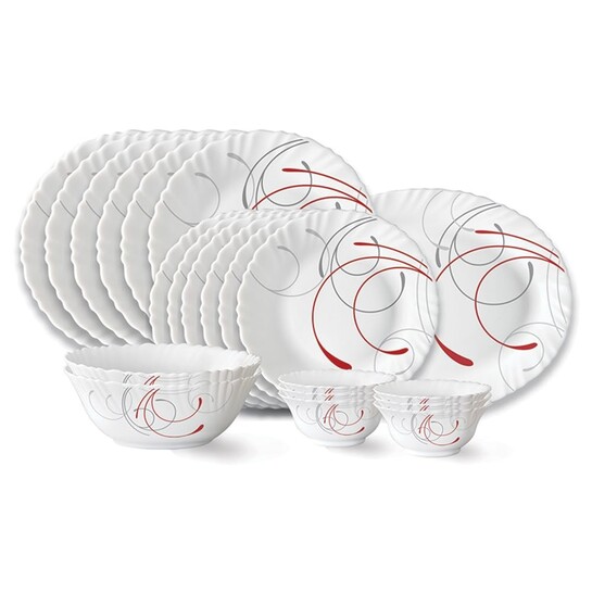 Larah by Borosil Boro Fluted Series Opalware Dinner Set | 21 Pieces for Family of 6