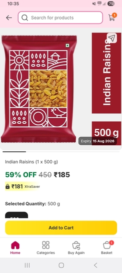 Flipkart minutes:500gm Raisins at 135