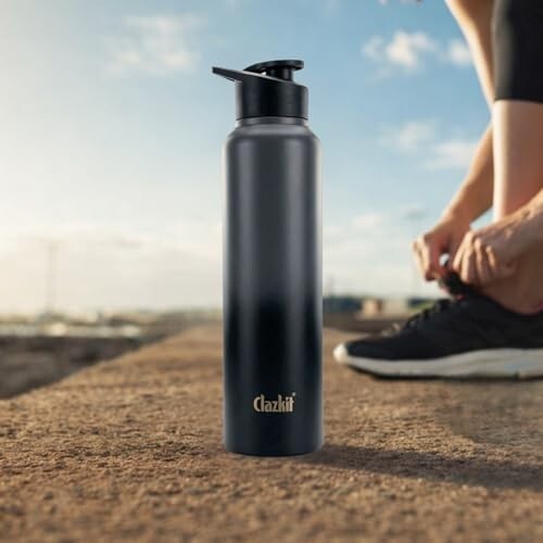 Clazkit Dual Colored Stainless Steel Water Bottle |ISI Certified Leakproof, Durable for School Kids, Fridge, Sports, Gym, Yoga & Office – Easy to Clean & Reusable-1000ml - Black