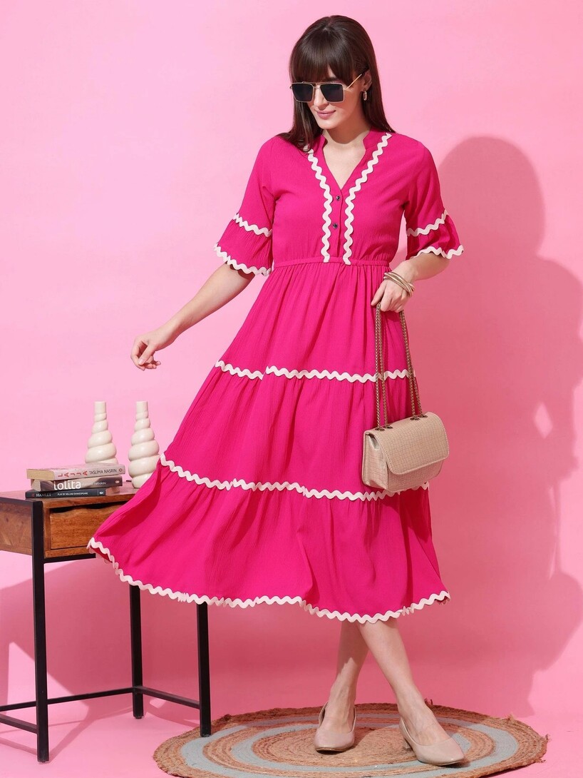 Women Fit and Flare Pink Midi/Calf Length Dress (size S,M)  @290