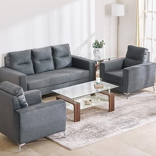Home Centre | Helios Vive | 5 Seater | Fabric|Solid Wood | Sofa Sets | Grey | Sofa Set 3+1+1 | 1 Year Warranty