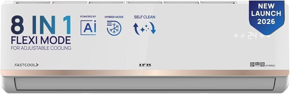 IFB 1.5 Ton 3 Star,New star rated,AI Powered Inverter Split AC,Hybrid Mode, 8in1 Flexi Mode, Heavy Duty Compressor, 4 Way Swing, Self Clean, Dual Gold Fins,100% Copper Tubes,CI193GN22RGM3, white