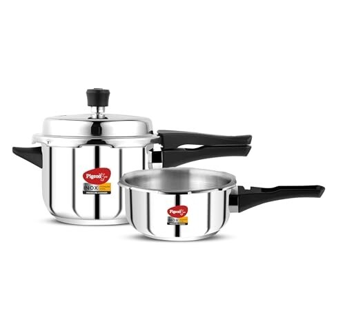 Pigeon by Stovekraft Stainless Steel Pressure Cooker Combo with Induction Base, Outer Lid 2 Liter and 3 Liter 