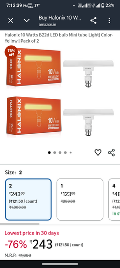 Halonix 10 Watts B22d LED bulb Mini tube Light| Color- Yellow | Pack of 2