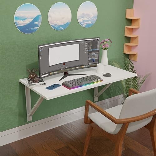 Compal Multipurpose Wall Mounted Table, Glossy Finish Engineered Wood Study Table/Office Table Stand/Laptop Table Foldable Table (Premium Glossy White, 16X32 Inches)