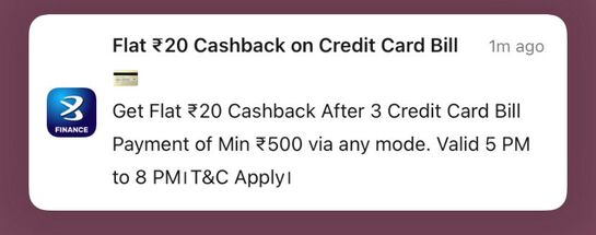 May be Account Specific | Bajaj Finserv App Reward | Rs. 20 CB | Credit Card Bill Pay 500x3 | 5-8 PM