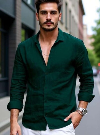 Boninos Men Solid Casual Green Shirt