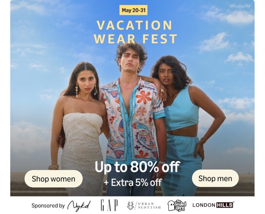 Vacation Wear Fest (May 20-31) up to 80% off + extra 5% off