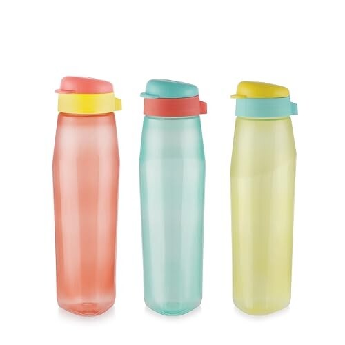 MASTERCOOL BPA Free Plastic Water Bottle Set of 3, 850ml Leakproof Frosted Sipper Bottles with Flip Lid, Reusable Lightweight Fridge Water Bottles for Gym, Office, School & Travel, Multicolor