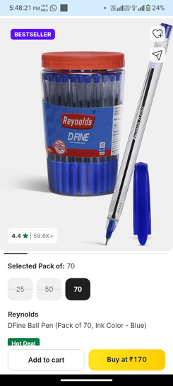 Reynolds DFine Ball Penpl pack of 70