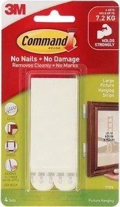 Command 3M Large Picture Hanging Strips | Self Adhesive | Holds Up to 7kg | 4 Pairs Pack