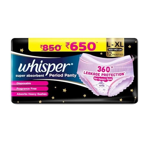 Whisper Super Absorbent Period Panty, 12 L-XL Pants