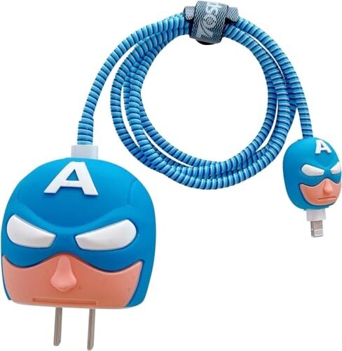 Cartoon 3D Design Protective Case Compatible with Apple 18W - 20W USB-C Power Adapter Charger, Protective Cover for iPhone 18W & 20W Power Adapter Charger with Wire Saver. (Captain America)