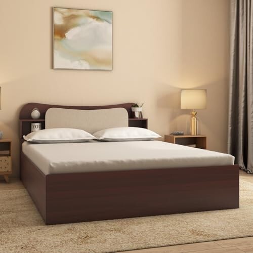 Nilkamal Daffodil Wooden King Bed with Box Storage | Engineered Wood | Walnut