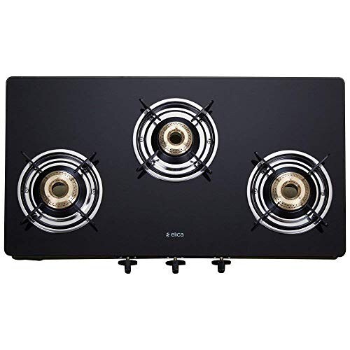 Elica Vetro Glass Top 3 Burner Gas Stove (703 CT VETRO BLK)