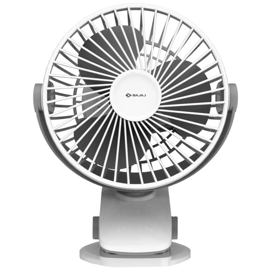 BAJAJ Pygmy Mini 110mm 3 Blade Rechargeable Personal Fan with 1800 mAh Battery (Silent Operation, White Smoke)