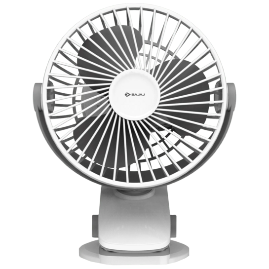 BAJAJ Pygmy Mini 110mm 3 Blade Rechargeable Personal Fan with 1800 mAh Battery (Silent Operation, White Smoke)