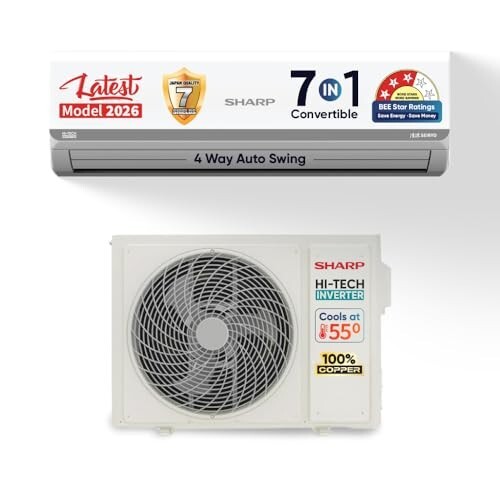Sharp 1 Ton 3 star, New Star Rated,Split AC - AH-SI12V3B-GCN, White