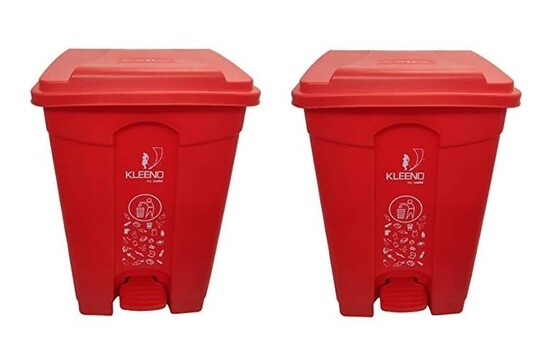 Cello Strong Plastic Step-On Pedal Garbage Dustbin 60 Ltr Red/Red Combo