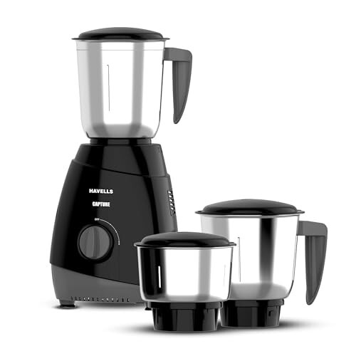 Havells Capture 500W Mixer Grinder 3 Stainless Steel Jars (Black)