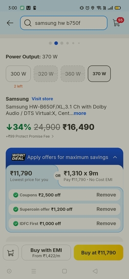 samsung soundbar B650 3.1 Rs. 11700 on flipkart. Multiple banks