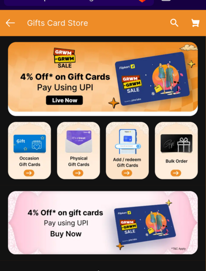 Flipkart gift cards at 4% off