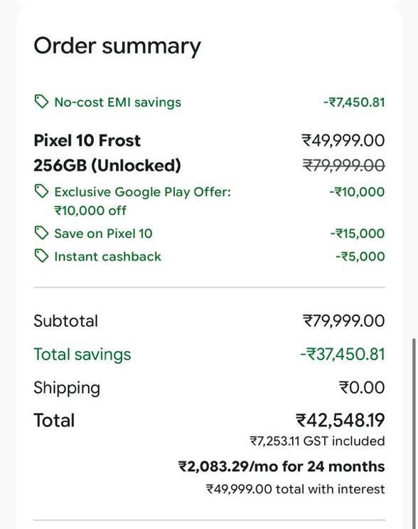 Google pixel 10 phone @42.5K