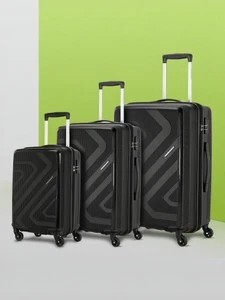Kamiliant by American Tourister Hard Body Set of 3 Luggage 4 Wheels - Combination Lock-Kiza- Black