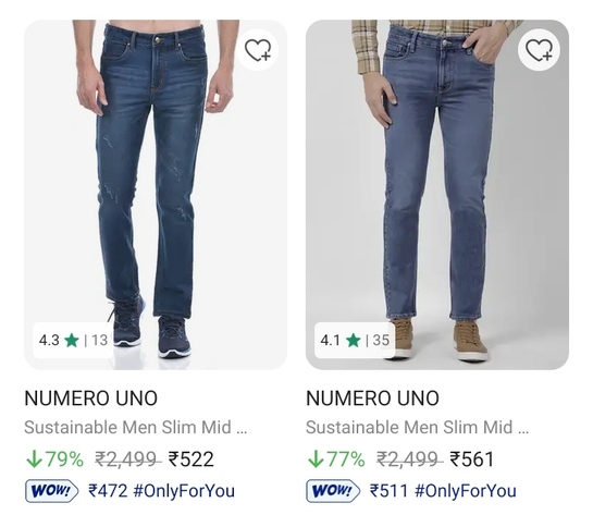 Numero Uno Men’s & Women’s Jeans Upto 79% OFF
