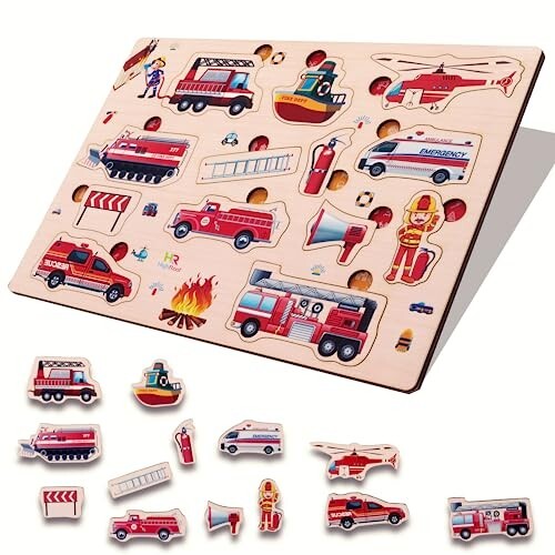 Wooden Fire brigeds Puzzle Young Minds with The Fire Brigeds Puzzle for Kids Fire Brigeds Equipment Tools for Kids Wooden Puzzle Peg