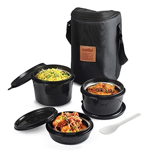 Cello All In One Lunch Box with Fabric Bag, Black [20% coupon discount]