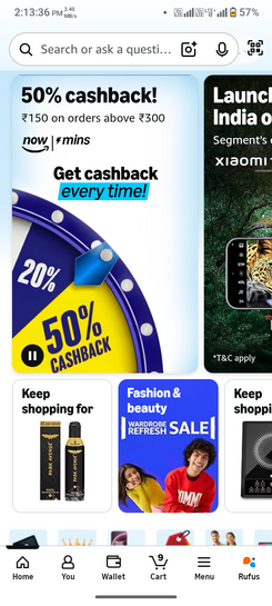 Amazon now 50% cashback upto 150 on 300+ order